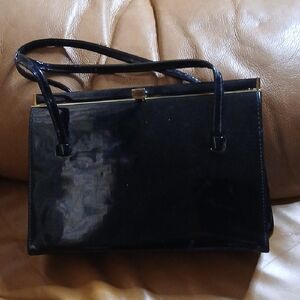 Black patent leather Handbag With Leather Lined made In England